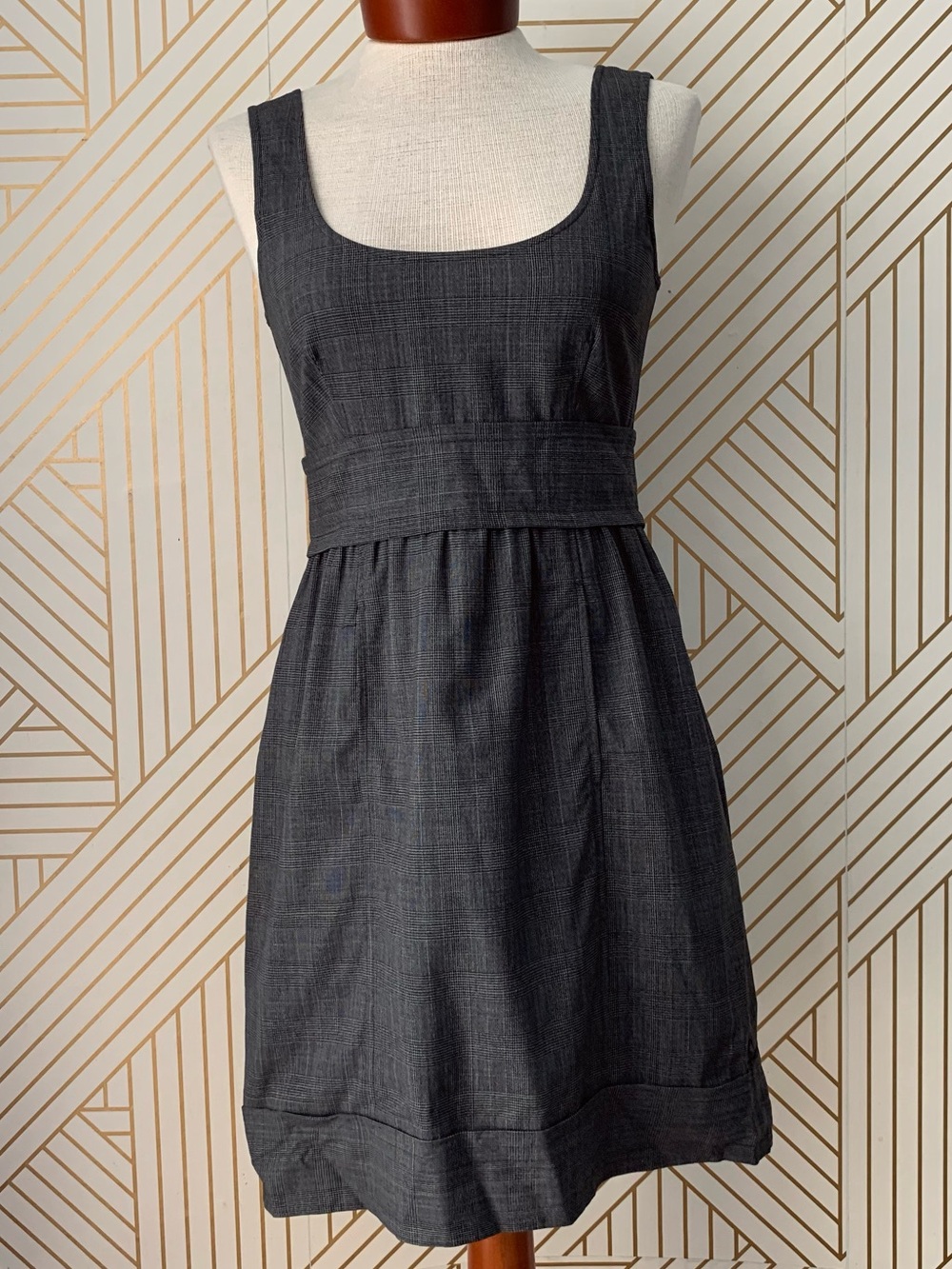 Theory wool tweed micro plaid dress with front pocket and exposed zipper size 0